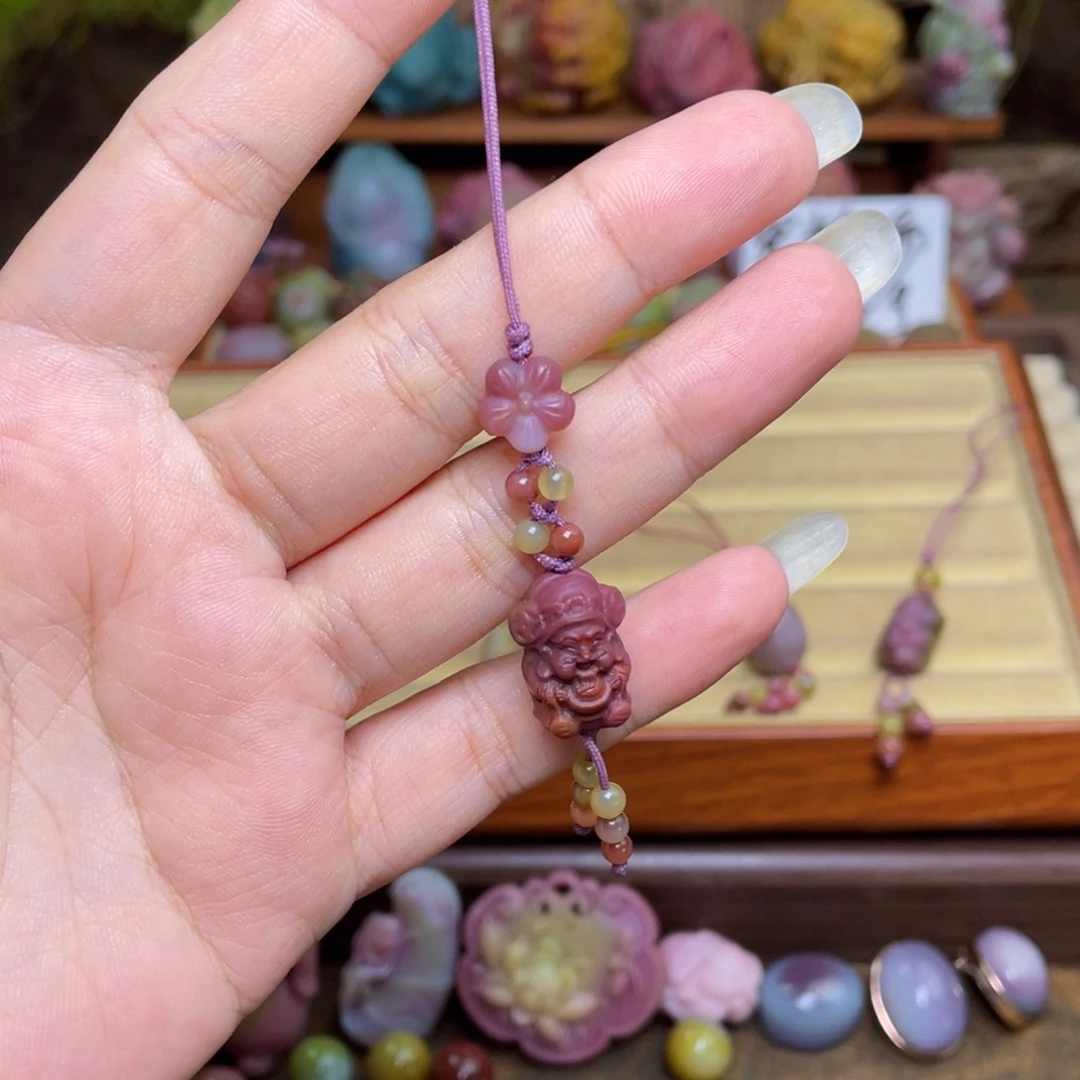 随***心未镶嵌玛瑙/玉髓珠宝半成品盐源玛瑙财神手机挂