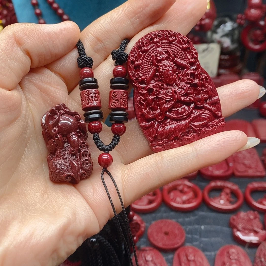 孤***惧天然辰砂六字双边桶珠绳➕火焰纹本命属 貔貅挂件