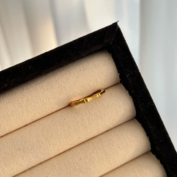 钛钢戒指 GULUM 1008 竹节开口可调节金色戒指