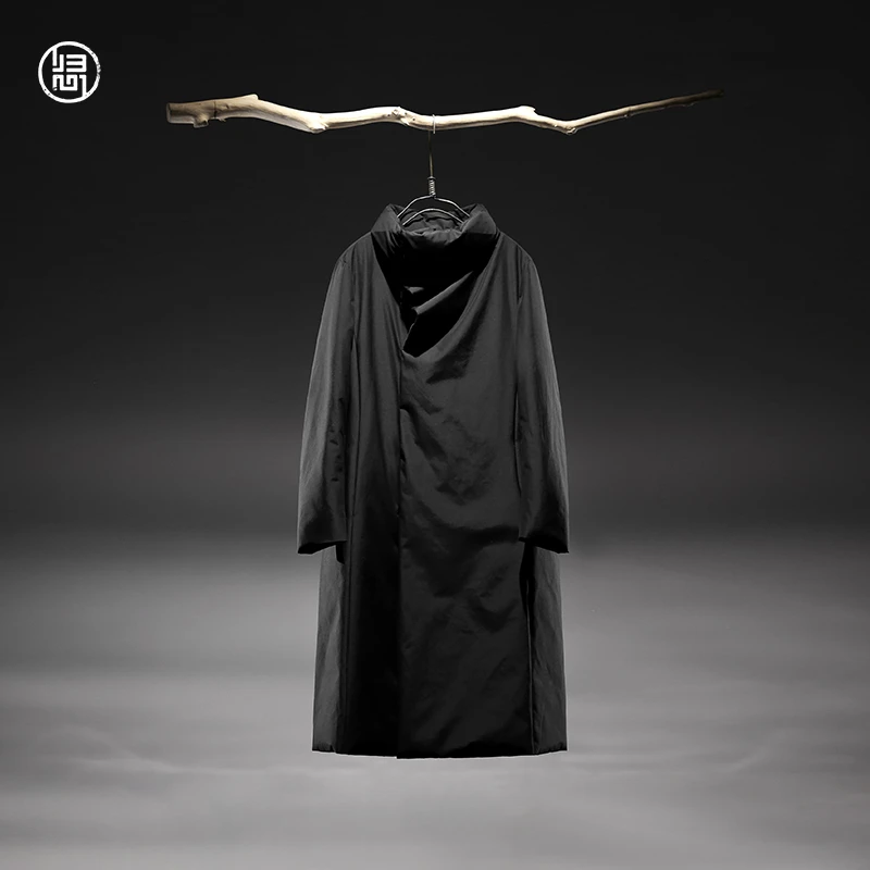 归心国风男装 冬季男士风衣羽绒服 立领长款95吊吊鹅绒羽绒服男款