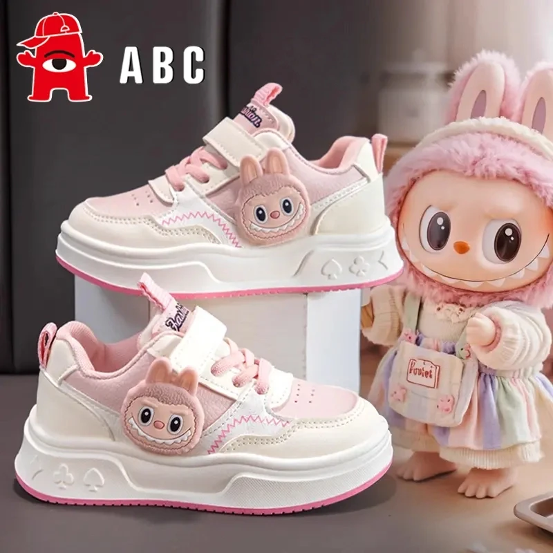 ABC MINO拉布布女童鞋子2025新款秋季皮面防水儿童运动鞋女孩板鞋