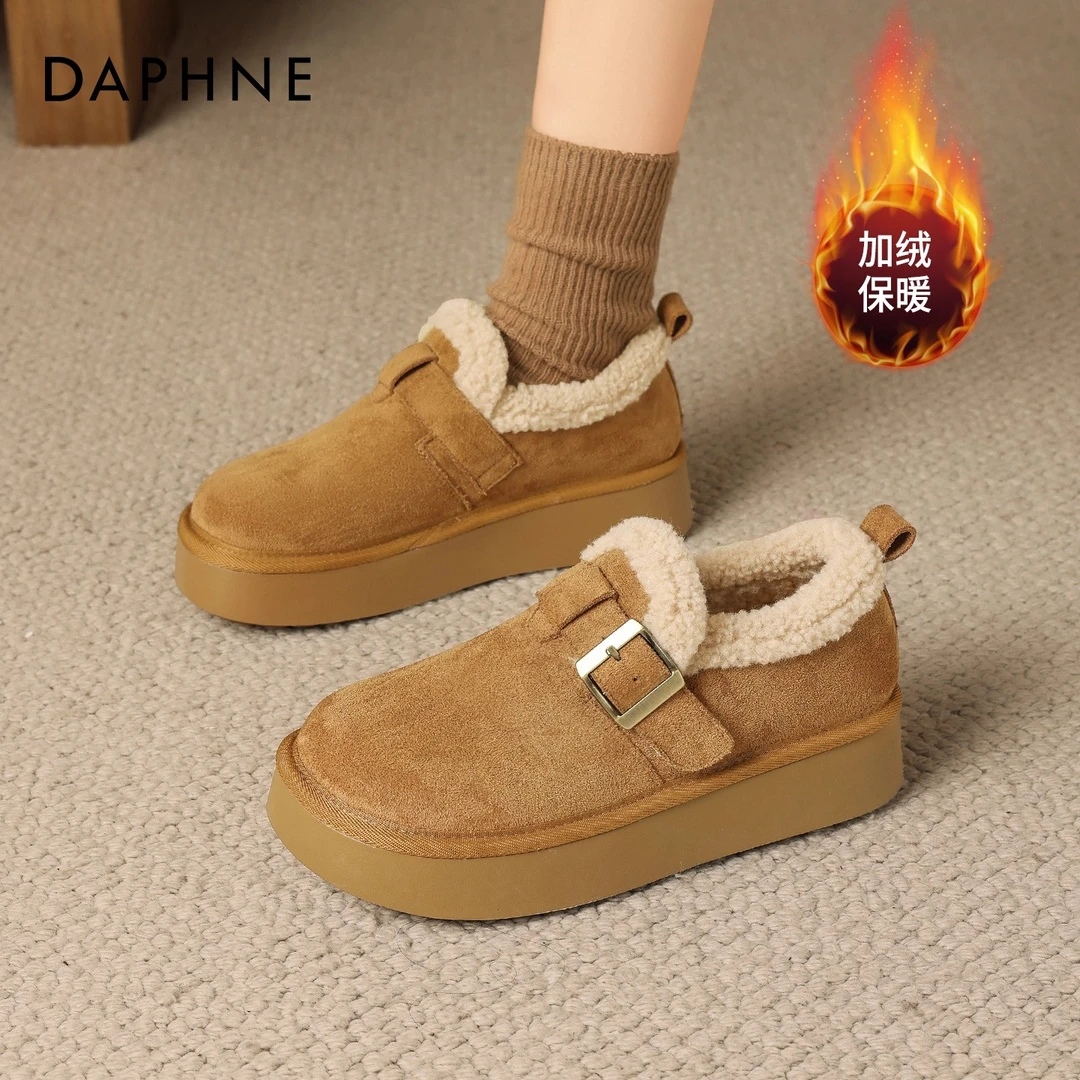 达芙妮加绒勃肯鞋子女2025新款冬季厚底孕妇一脚蹬棉鞋毛毛雪地靴