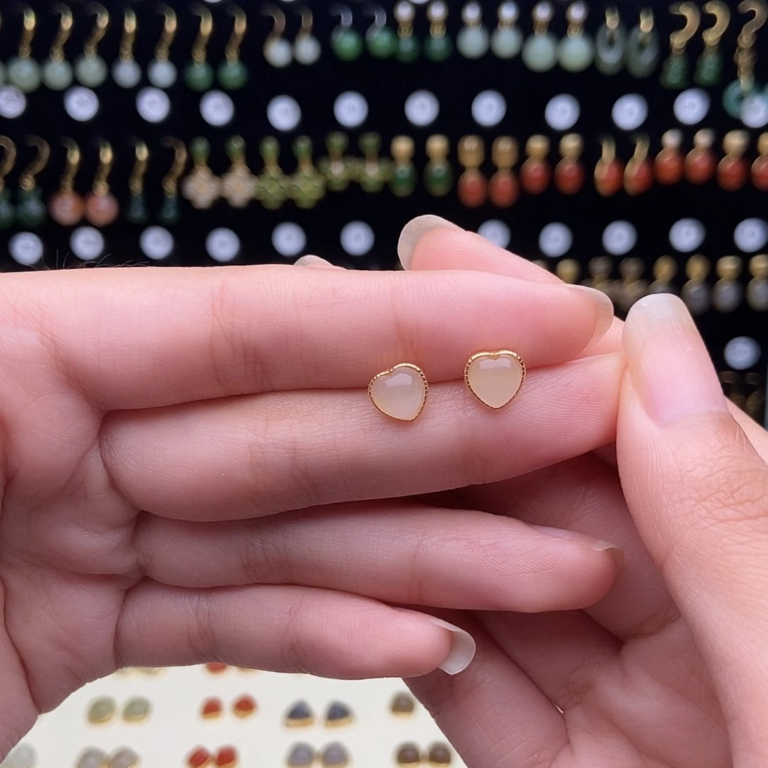 银S925镀金镶嵌和田玉耳饰