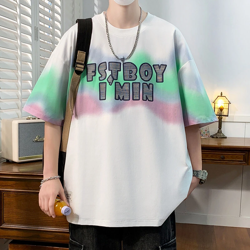 夏季新款青少年大童男士短袖T恤学生韩版潮渐变帅气百搭休闲半袖