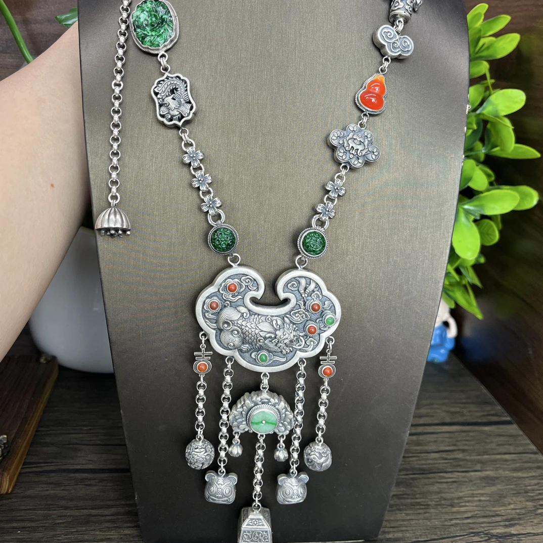 吊坠足银 小郑家纯银手工錾刻坠链