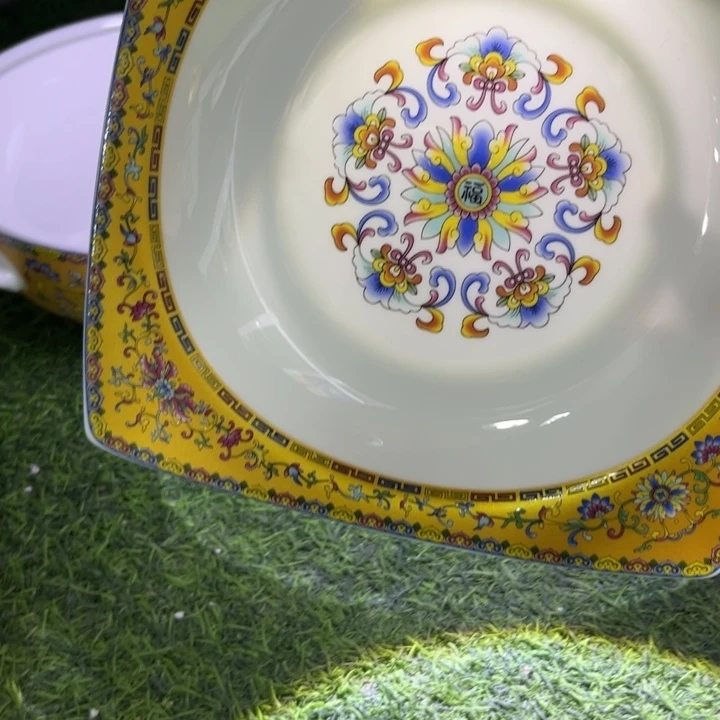 瓷片土豪金八寸方深盘