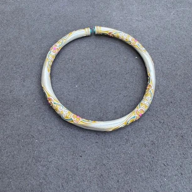 足银珐琅手镯 A472-足银花花手镯一个开口镯26g