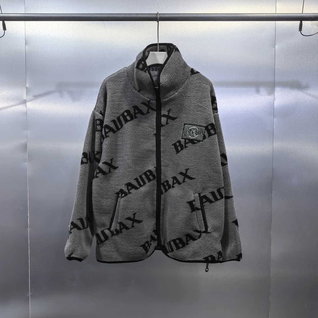 W02-111412-BBA秋冬款潮流满印字母印花时尚保暖立领外套