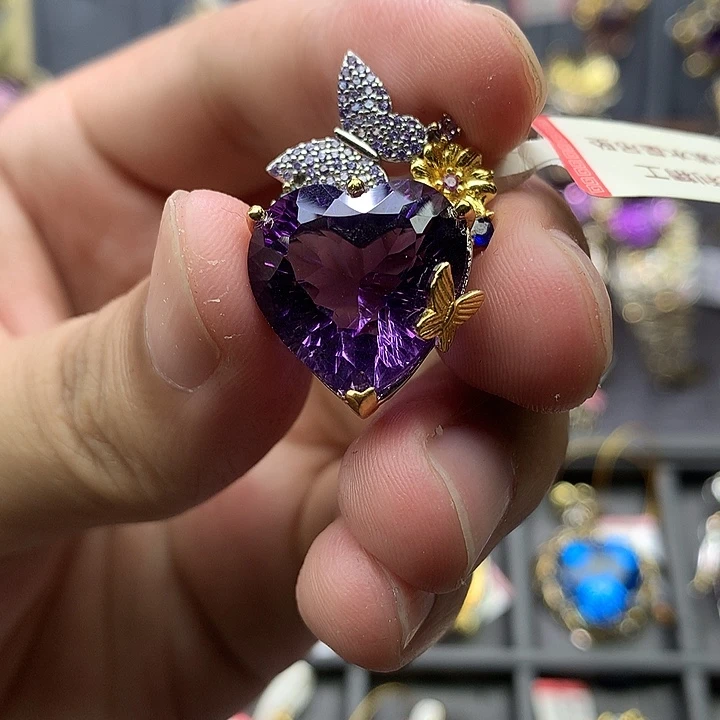 吊坠(不含链)银S925镀金镶嵌紫晶