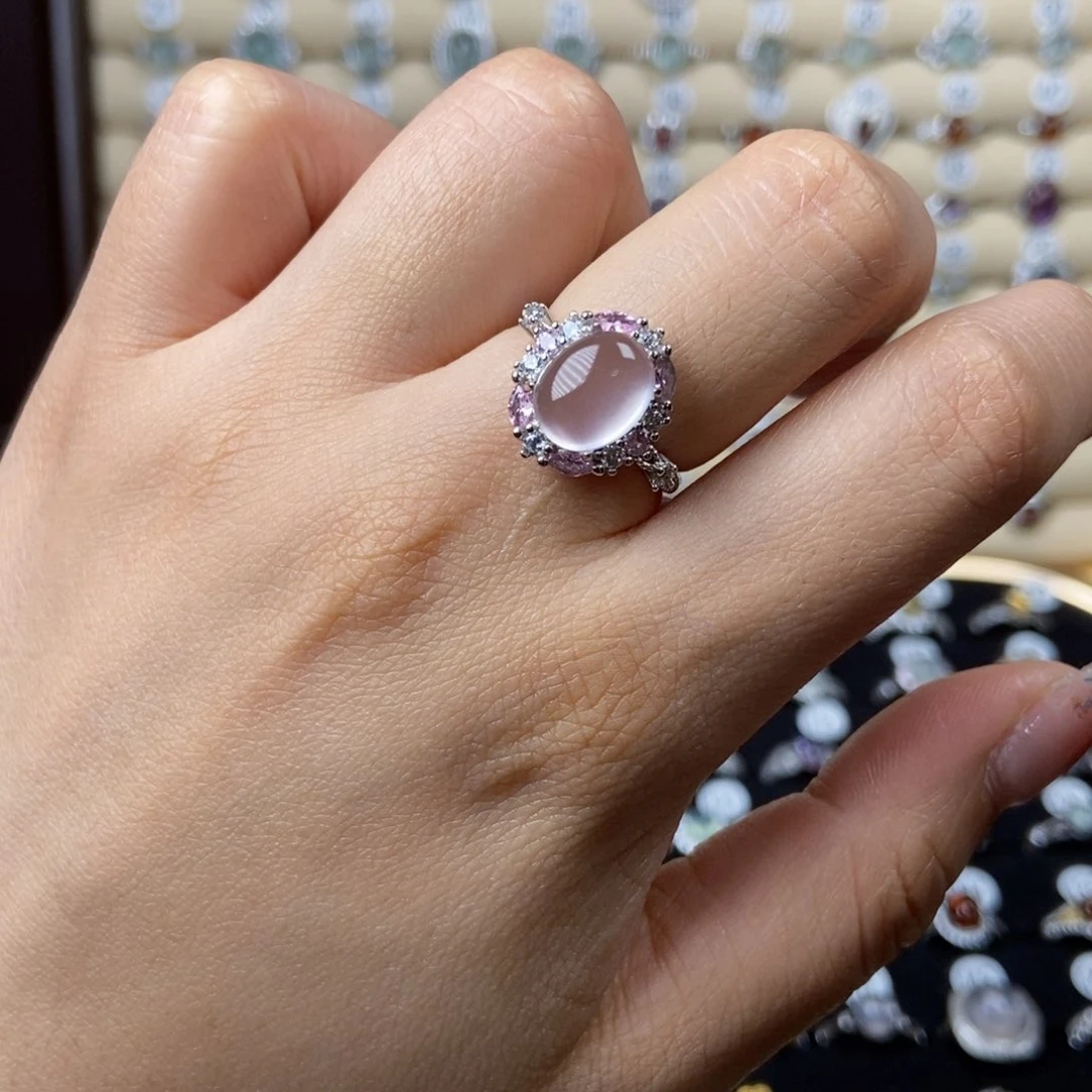 芙蓉石戒指银S925镶嵌啵**啵