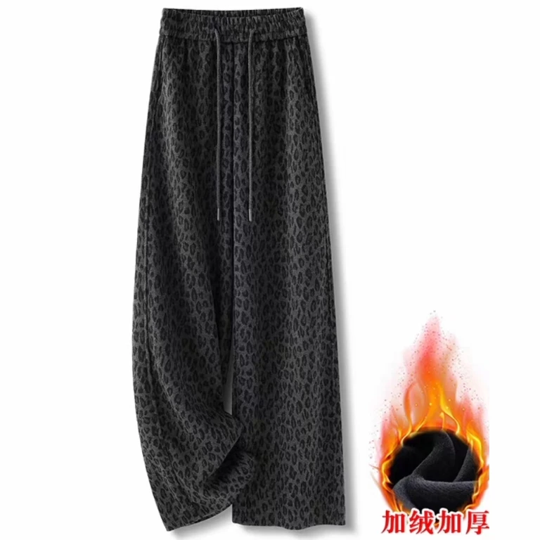 25038新款冬款豹纹直筒裤长裤窄版阔腿裤显瘦