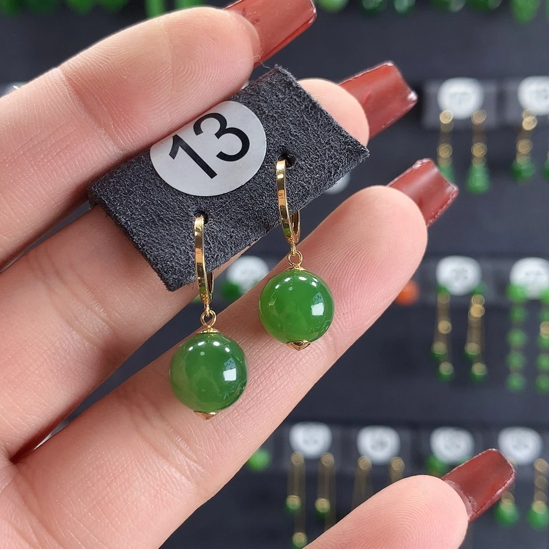 和田玉耳饰18K金镶嵌梅****313