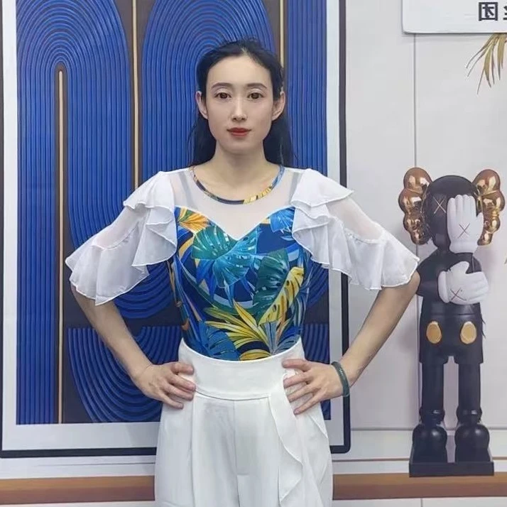 欢舞阁摩登舞吉特巴时尚百搭女士圆领交际广场舞荷叶边舞衣A0450