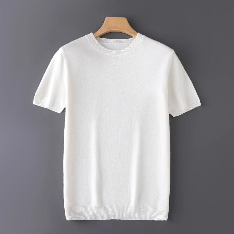 MS-2318秋款100纯羊毛衫男短袖圆领毛衣针织衫宽松休闲打底衫上衣