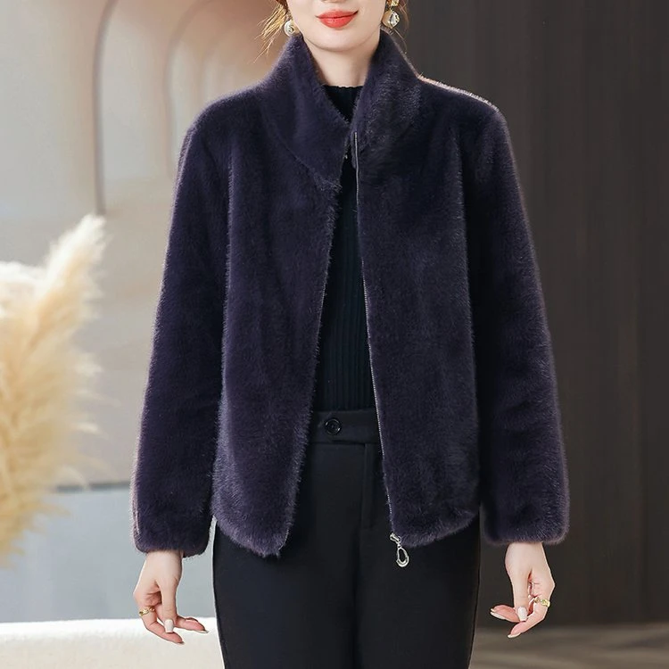 504中年妈妈秋冬装外套短款洋气中老年女加厚皮毛一体大衣