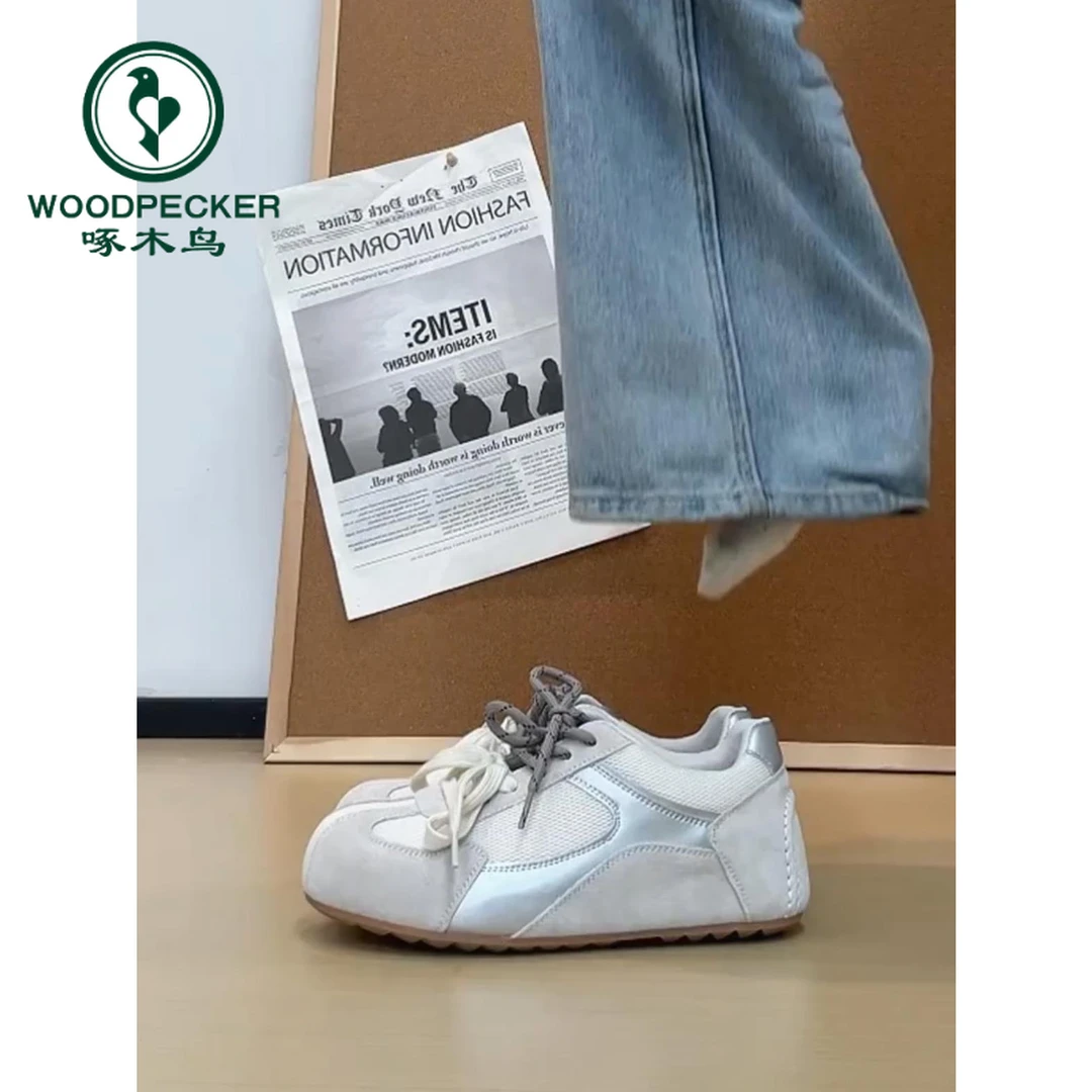 啄木鸟韩系小众复古德训鞋女2025春新款平底内增高板鞋休闲阿甘鞋