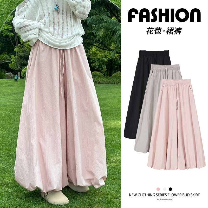 花苞裙裤女2025夏季碎花新款高腰显瘦大码洋气显瘦百搭休闲阔腿裤