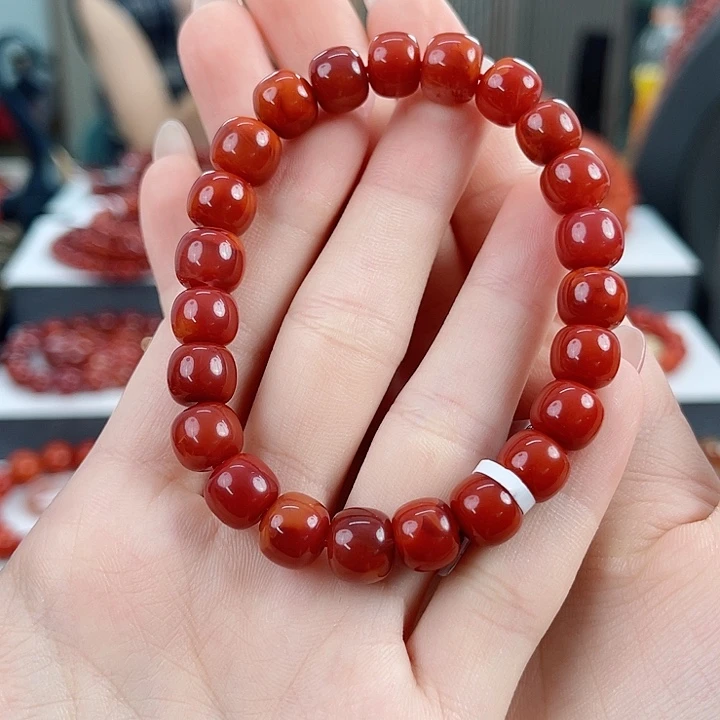 南红玛瑙未镶嵌瓦西牛血红9mm老型手串