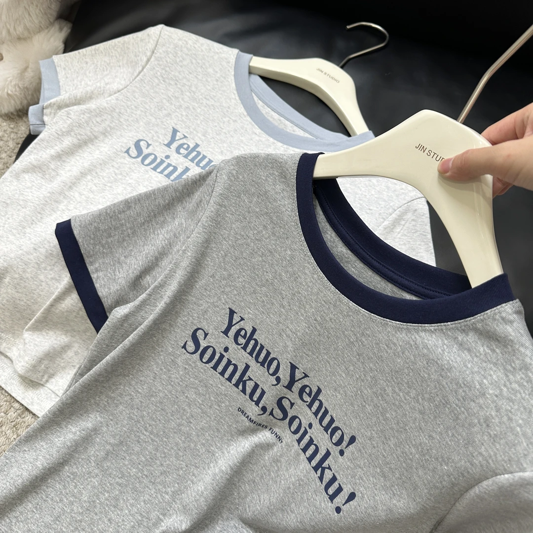 【锦衣鹊羽】印花英文小版短袖T恤上衣