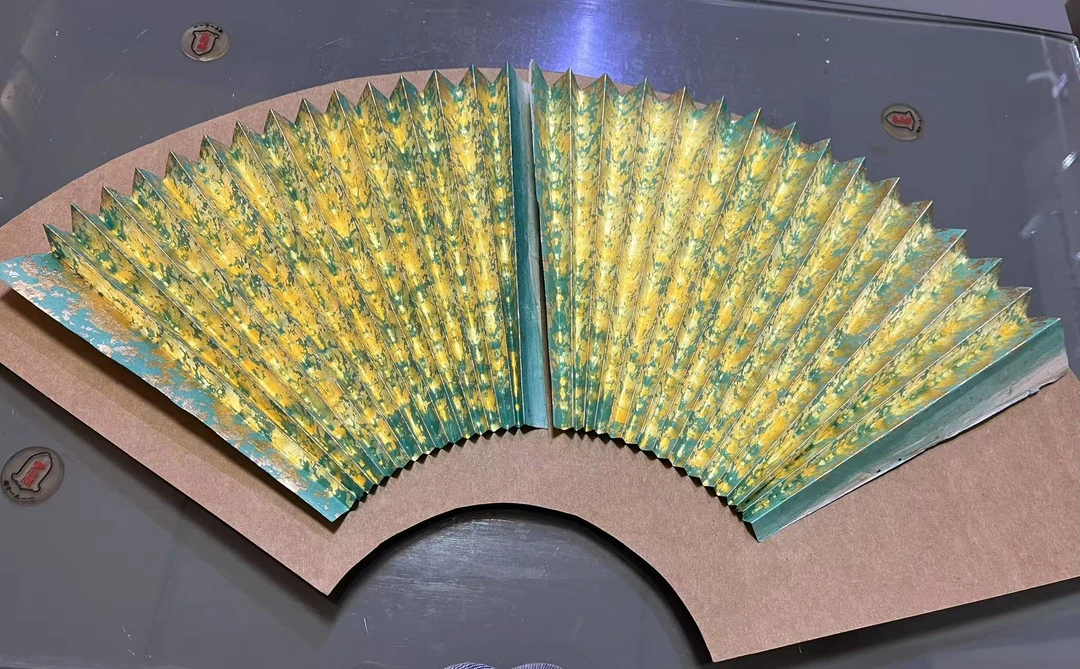 苏工～东云堂手工染色蒂芙尼蓝满金扇面