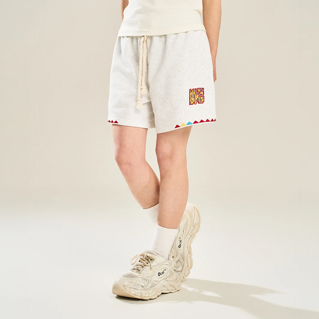 NSTNEW START发芽计划民族风宽松刺绣潮牌短裤女美式中性针织裤子