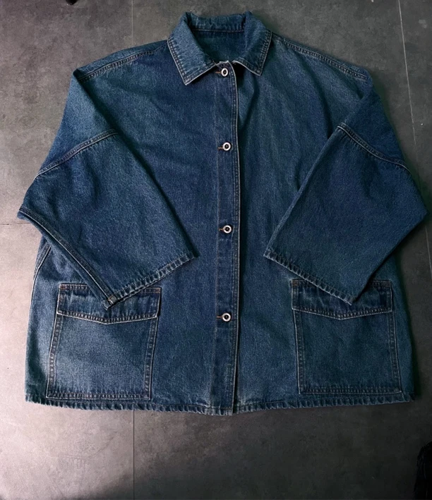 欧洲站2025春夏北欧廓形宽袖炒宽松牛仔衬衣摩登复古口袋牛仔外套