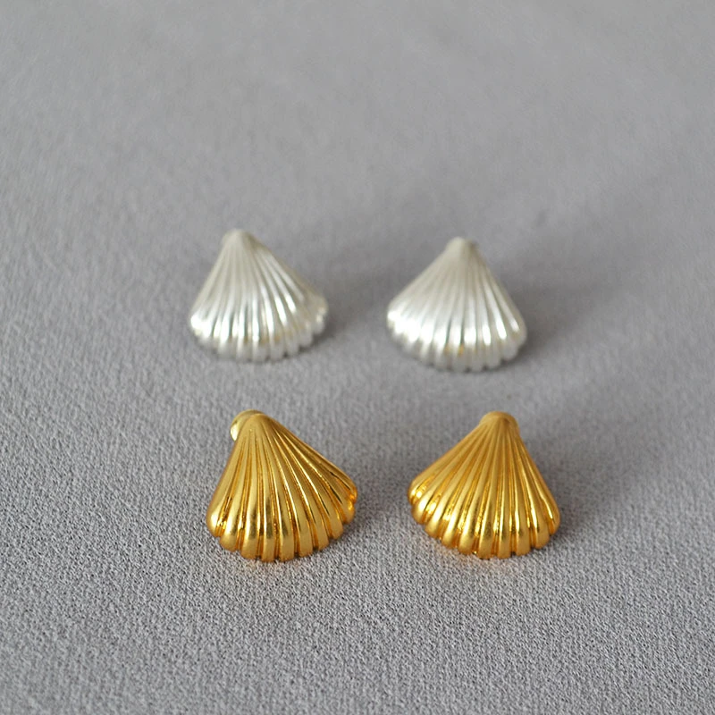 韩式博主fever 小众黄铜镀金复古贝壳造型925银针耳钉耳饰