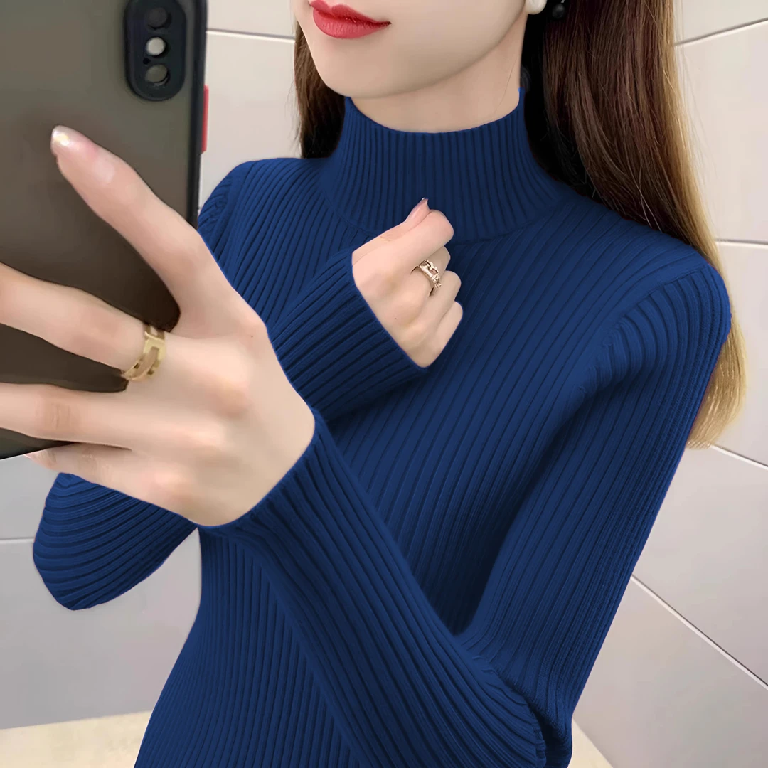 欧货半高领毛衣女秋冬2025新款内搭打底衫高级感显瘦克莱因蓝针织