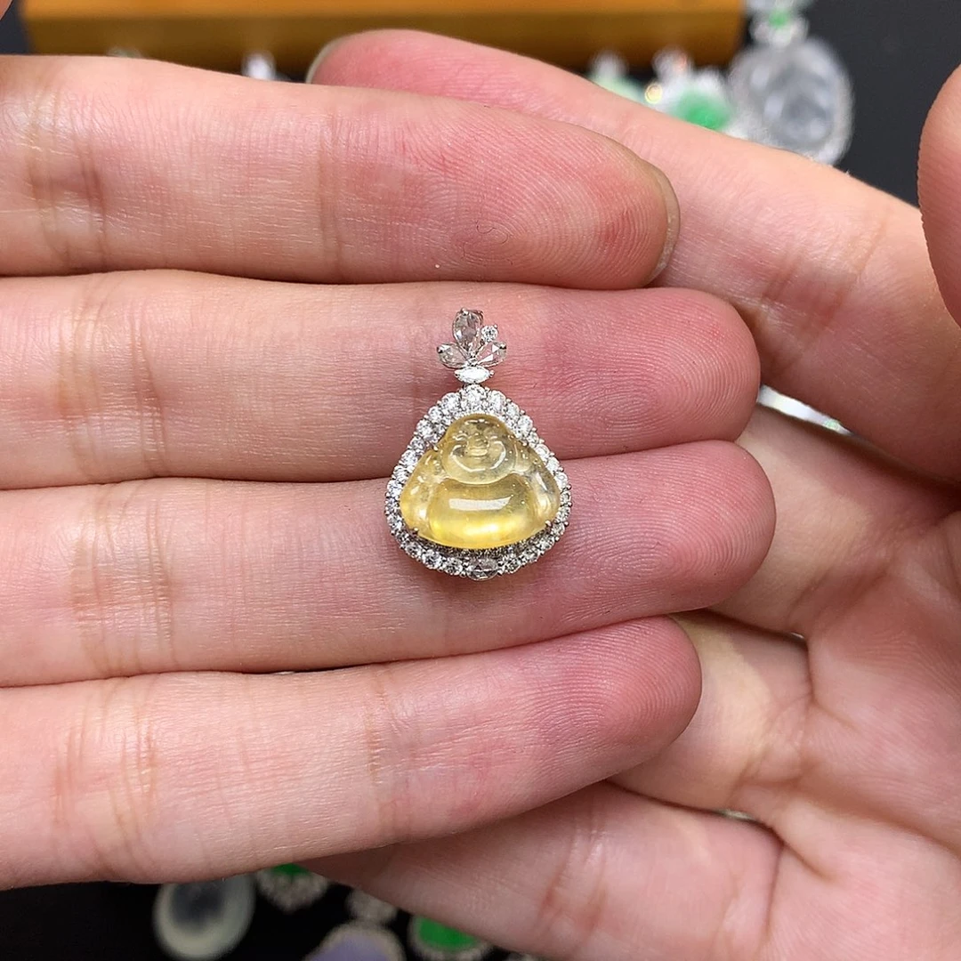 翡翠18K金镶嵌吊坠(不含链)冰黄佛公
