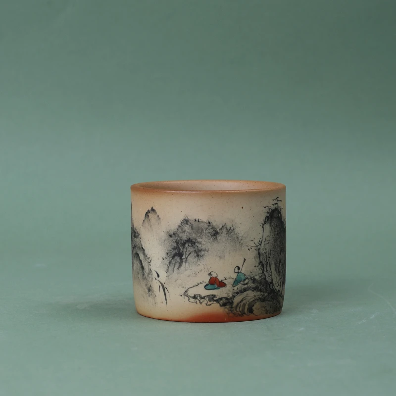 何白龙窑 裸烧“山水”品茗会友扳指杯品茗茶杯家用功夫茶具主人杯