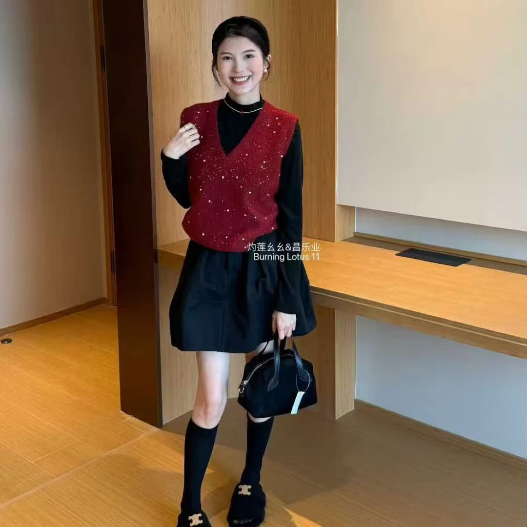 【海南肉丝】523秋冬亮片百搭针织马甲