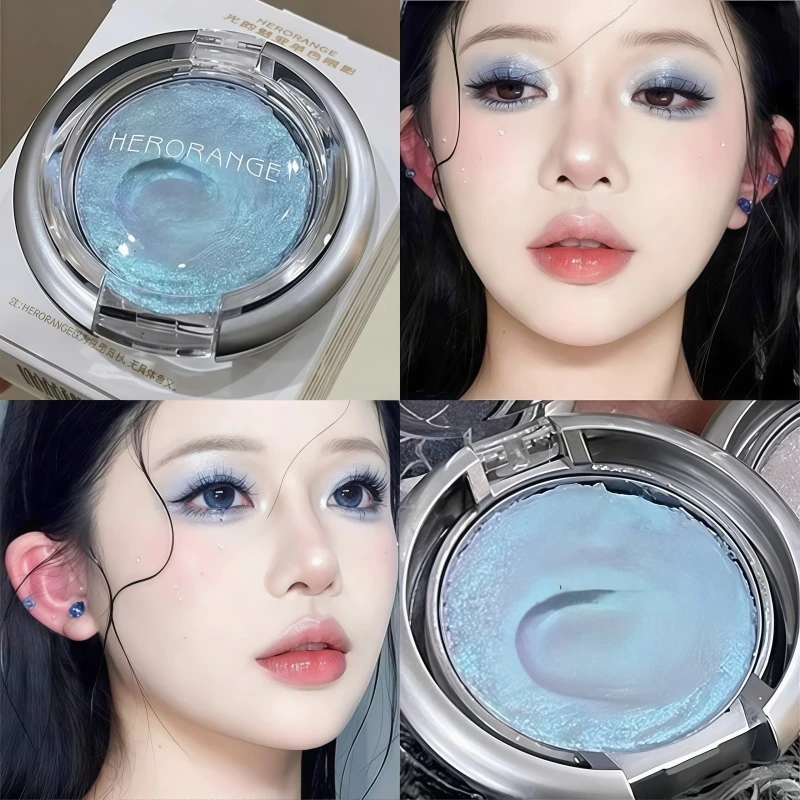 视觉降温感蓝色变色龙珠光爆闪单色眼影盘可作卧蚕高光膏平价好用