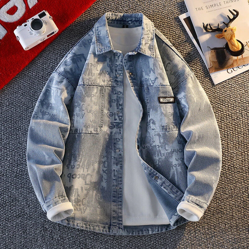 2025春秋季美式复古怀旧水洗牛仔外套男宽松潮牌休闲工装夹克5802