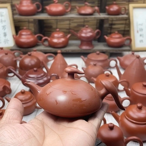 博**料潮州朱泥手拉壶飞碟壶