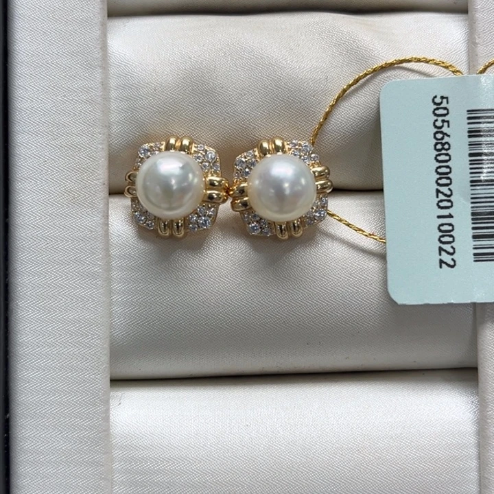 银S925镶嵌耳饰海水珍珠7-8mm12号
