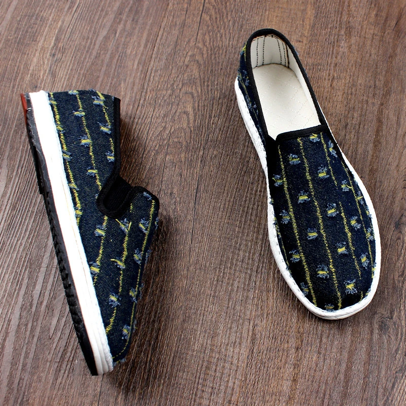 老北京布鞋男士夏季新款高档手工千层底耐磨软底透气年轻人一脚蹬