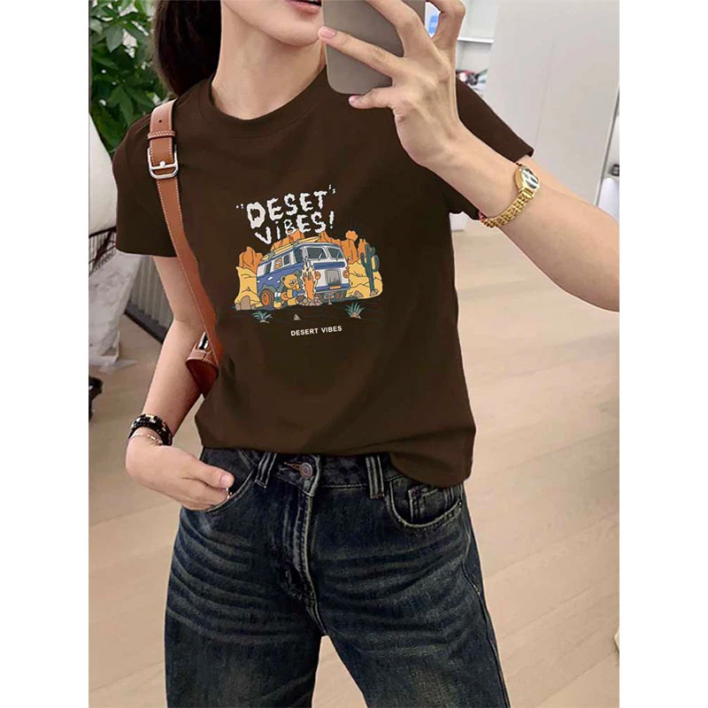 圆领正肩磨毛短袖T恤女时尚洋气加厚款打底衫上衣2025春夏秋冬季