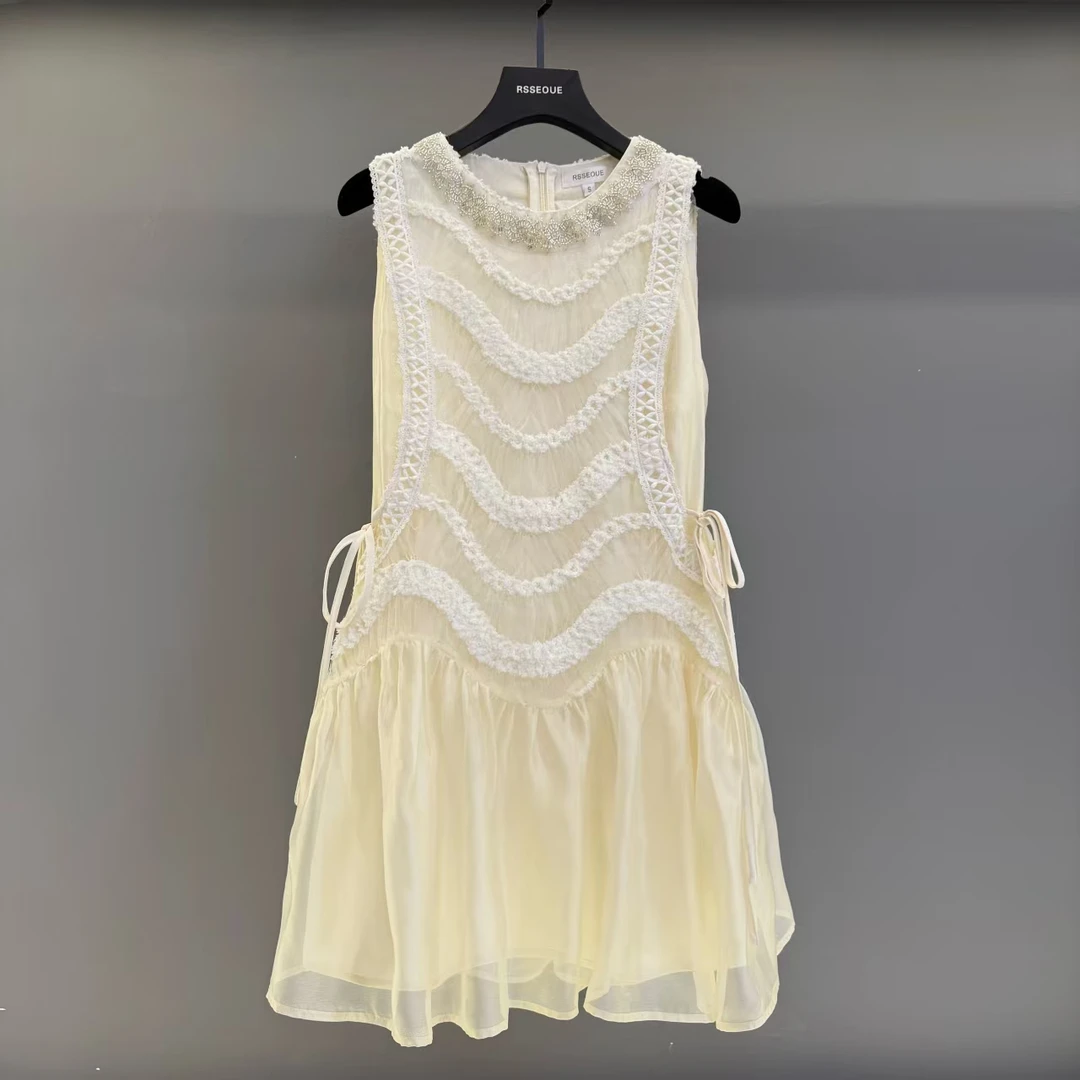 法式高级感拼接仙气短裙夏季2025新款时髦轻奢收腰显气质连衣裙女