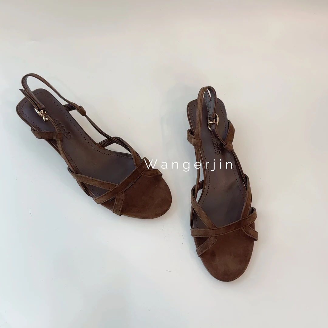 【六呈六】羊皮/4CM/坡跟极简松弛法式气质一字带后空时装凉鞋女