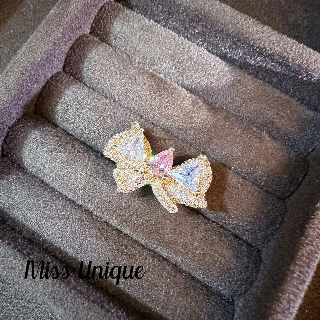 C510粉色蝴蝶结开口戒指