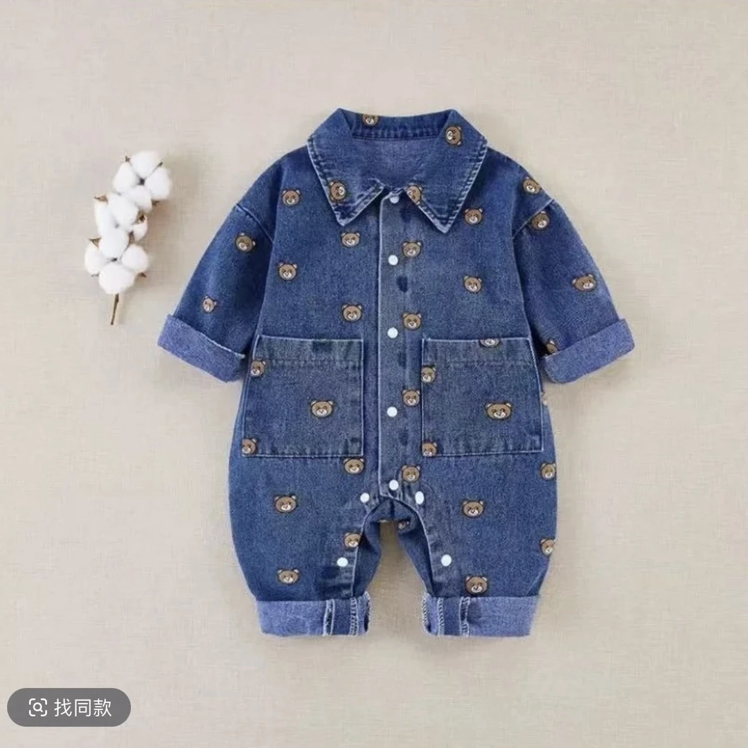 s【优选】牛仔连体衣春秋款衣服新生儿哈衣爬服外出洋气可爱超萌sy