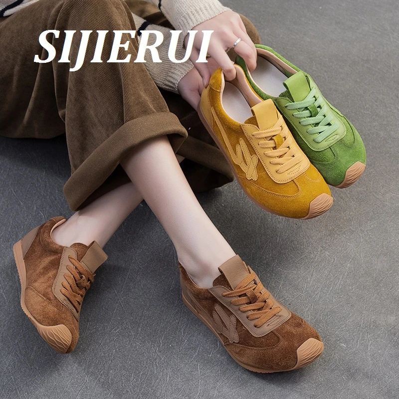 SIJIERUI2025年秋季新款复古手工百搭运动德训鞋拼色通勤休闲女鞋