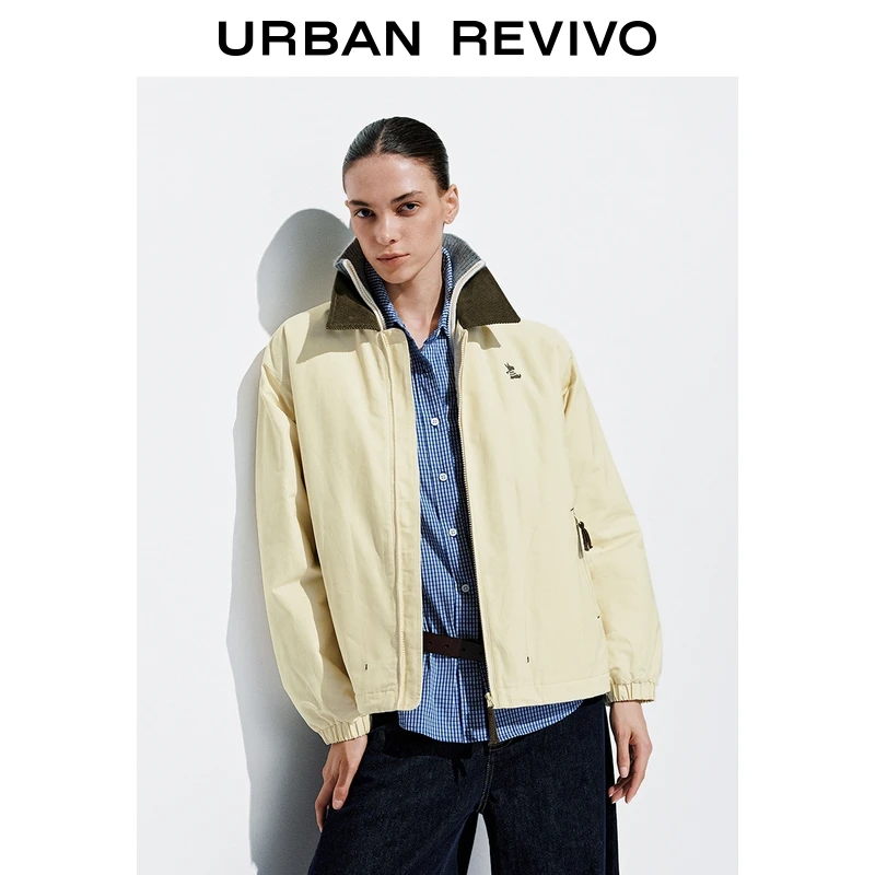 UR2025秋季新款女装休闲撞色翻领动物刺绣外套UYY150078