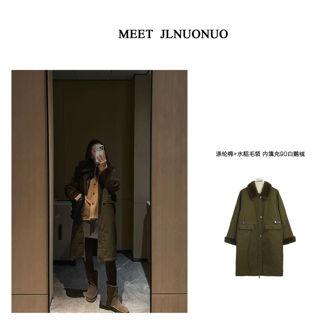 JLNUONUO    [邮差]低奢飒装水貂领袖工装鹅绒大衣