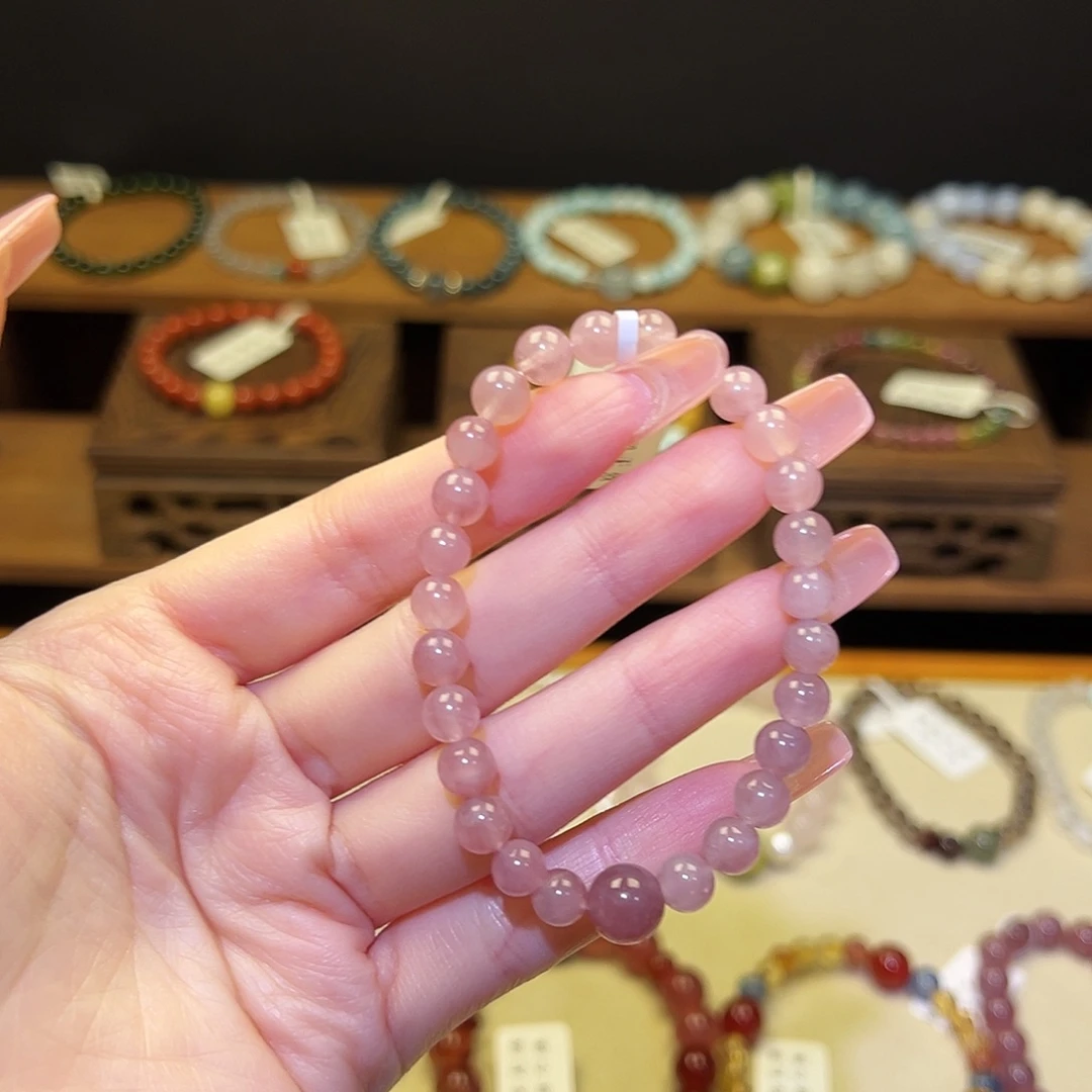 水晶手串银S925镀金镶嵌粉2031