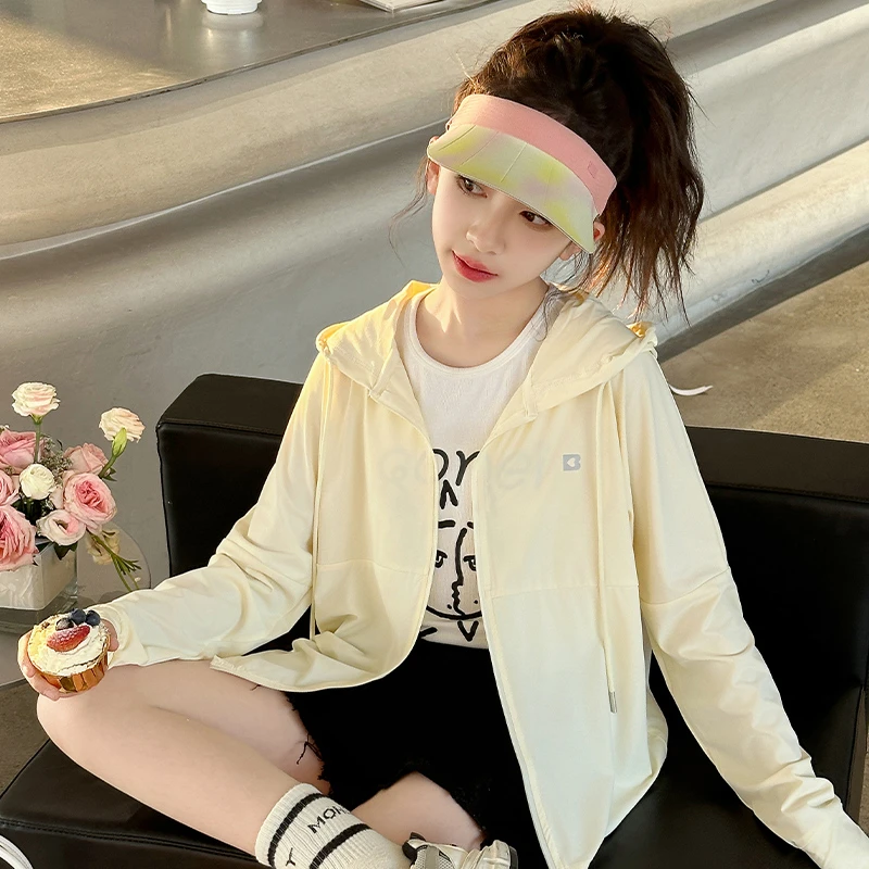 女童夏季防晒服6-12岁儿童户外纯色薄款冰丝外套中大童连帽皮肤衣