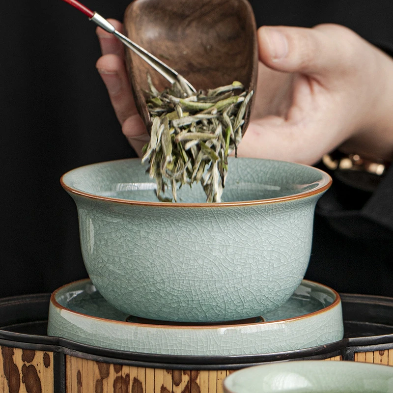 冰花三才盖碗大号悬停茶碗单个泡茶杯开片冰裂釉陶瓷功夫茶具复古