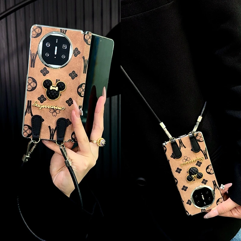 适用华为matex5手机壳折叠屏中轴新款x6典藏版x3高级感皮纹创意女