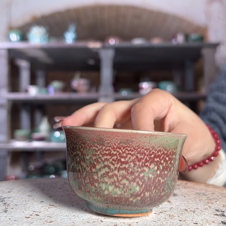 瓷片钧瓷杯子摆件茶宠593