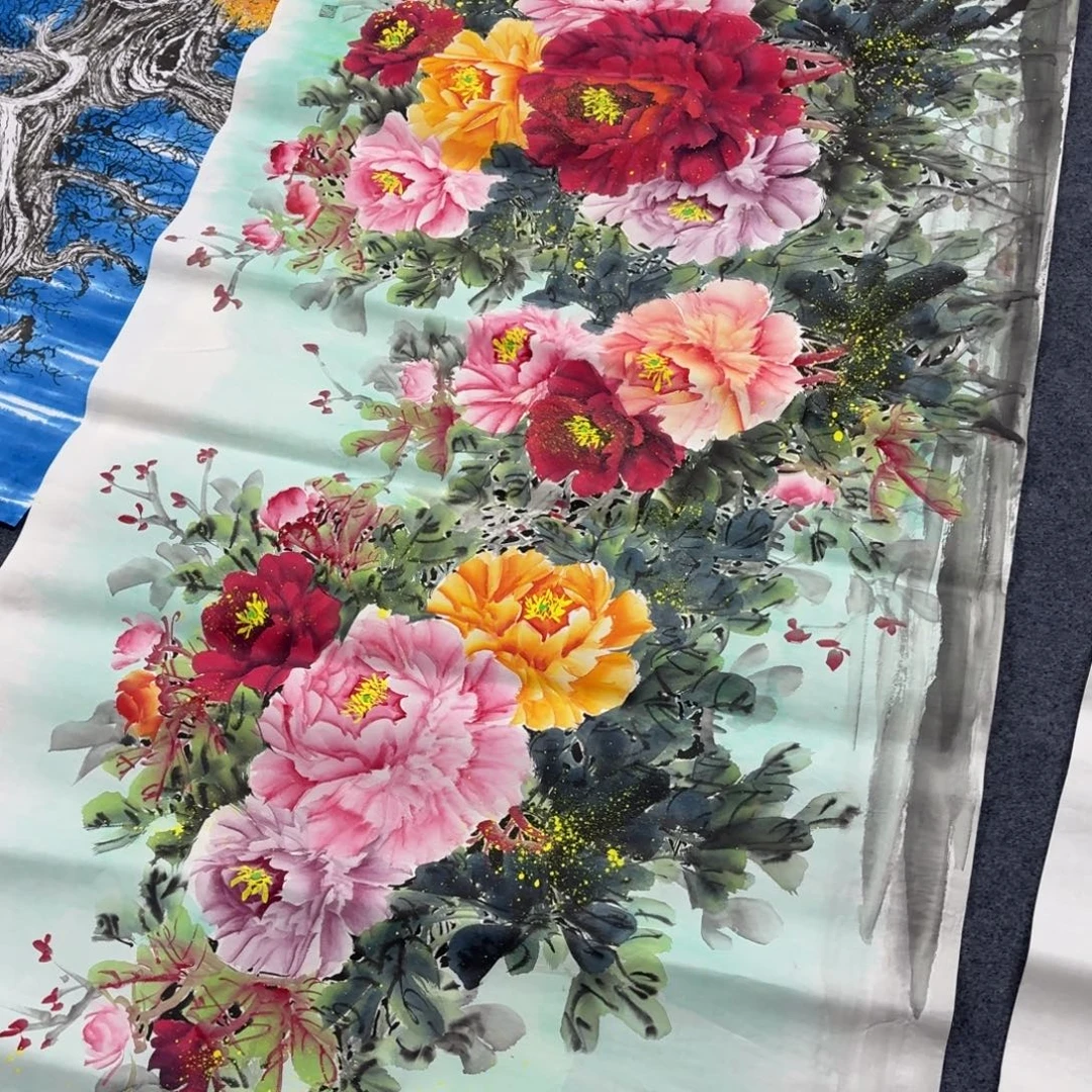 *****国画2.4×1米画精品洒金牡丹手绘